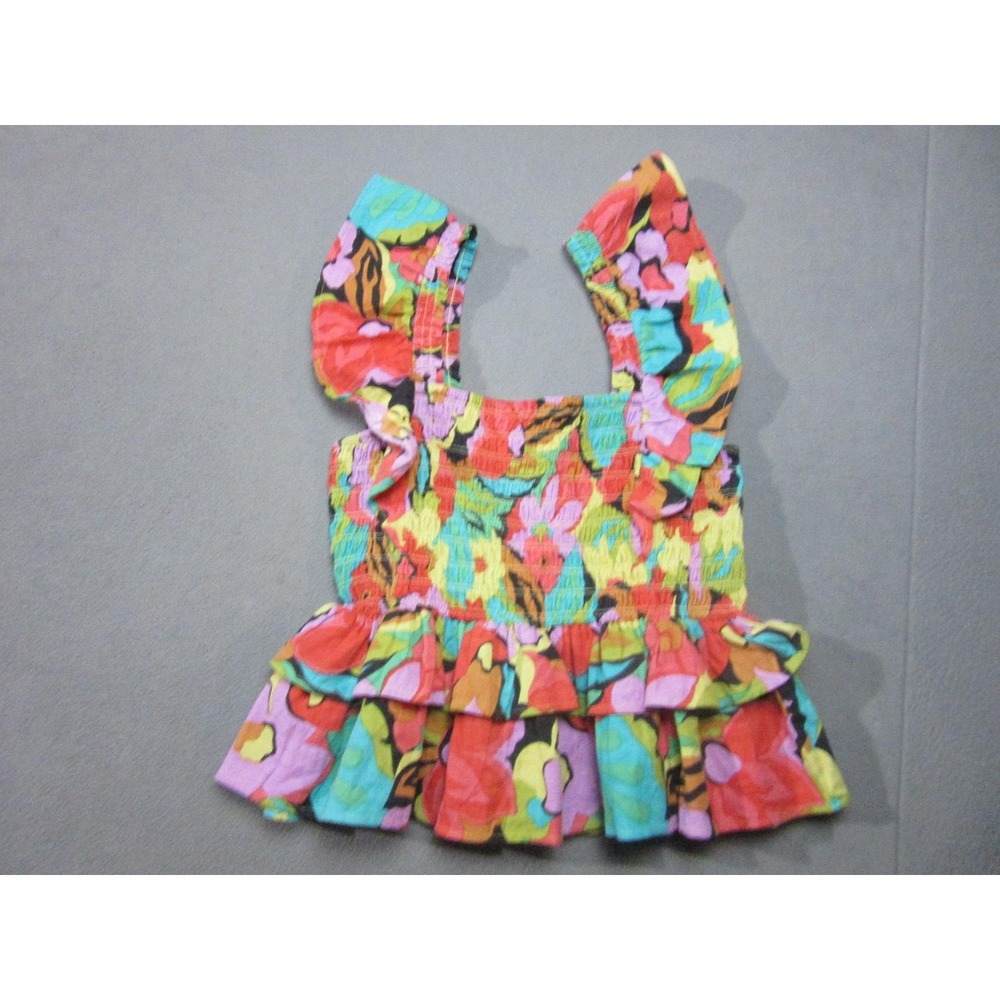 THML Tank Top Womens Medium Multicolor NEW Floral Smocked Ruffle Peplum Cropped